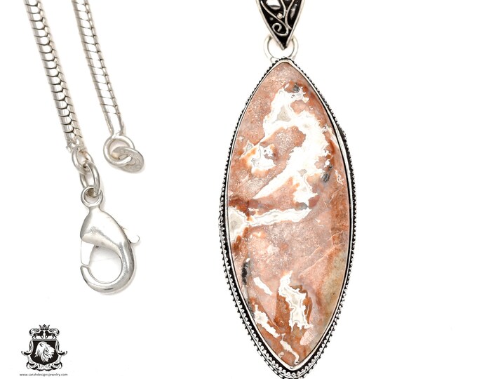 CRAZY Lace AGATE Pendant & FREE 3MM Italian 925 Sterling Silver Chain V1614