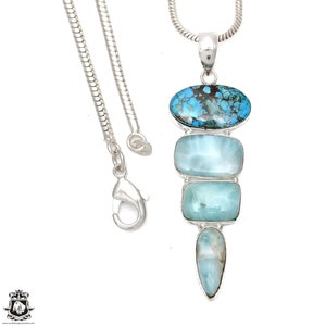 Candelaria Turquoise Larimar 925 Sterling Silver Pendant & 3MM Chain P6472