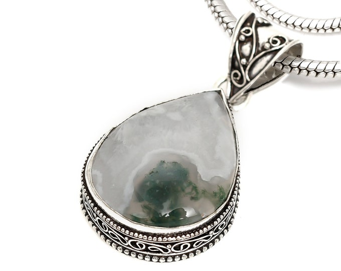 Australian MOSS AGATE Pendant & FREE 3MM Italian 925 Sterling Silver Chain  V1564