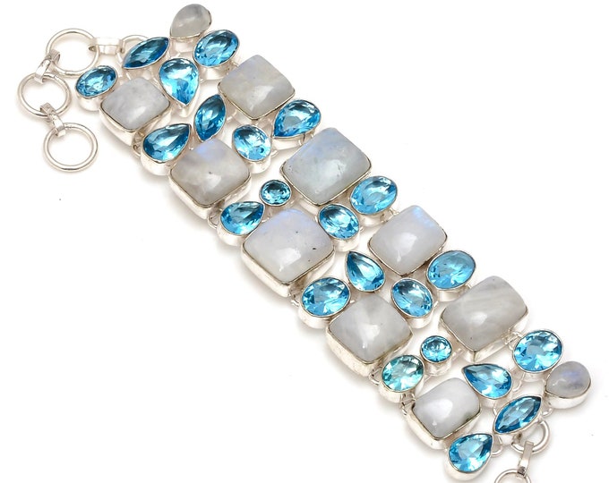 Moonstone Blue Topaz 925 Sterling Silver Bracelet B3663