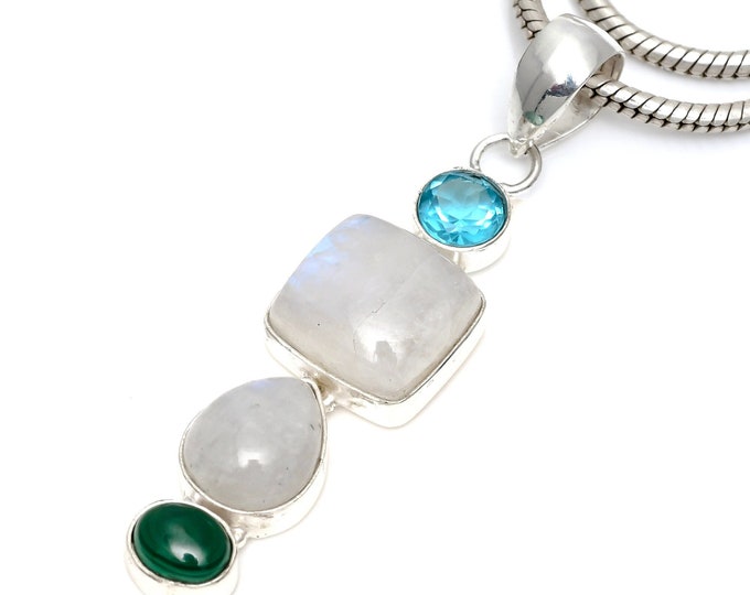 Moonstone 925 Sterling Silver Pendant & 3MM Italian 925 Sterling Silver Chain P6543