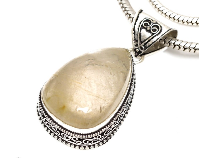 RUTILE RUTILATED Quartz Pendant & FREE 3MM Italian 925 Sterling Silver Chain V1169