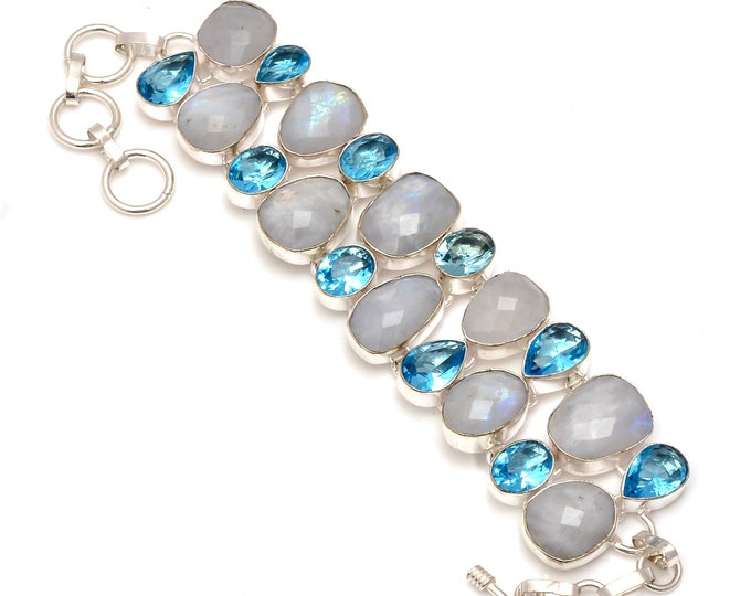 Moonstone Blue Topaz 925 Sterling Silver Bracelet B3670