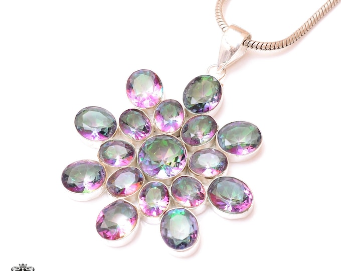 110 Carats Combined Mystic Topaz 925 Sterling Silver Pendant & 3MM Italian Chain P9638