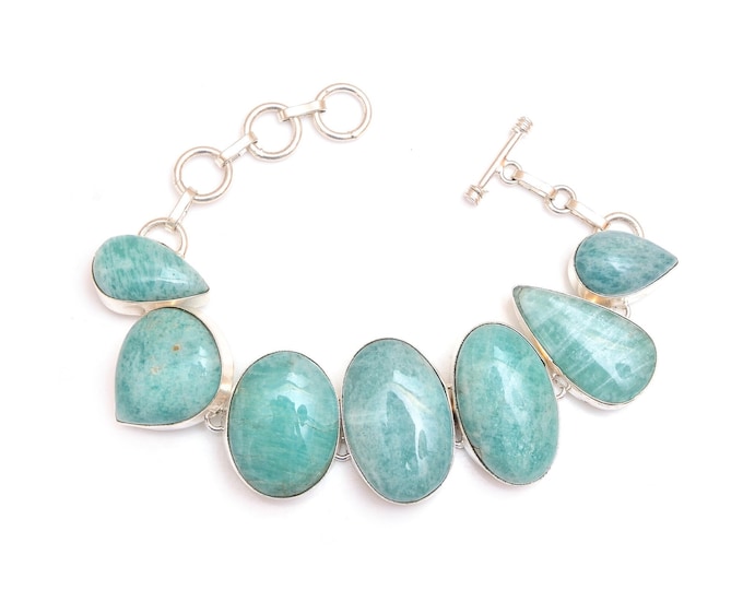 Amazonite Genuine Gemstone 925 Sterling Silver Bracelet B4473