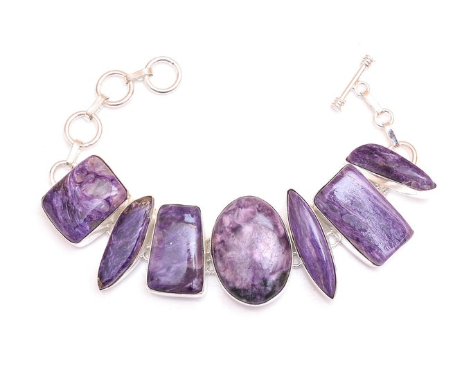 Lavender Hue! Charoite Genuine Gemstone 925 Sterling Silver Bracelet B4565