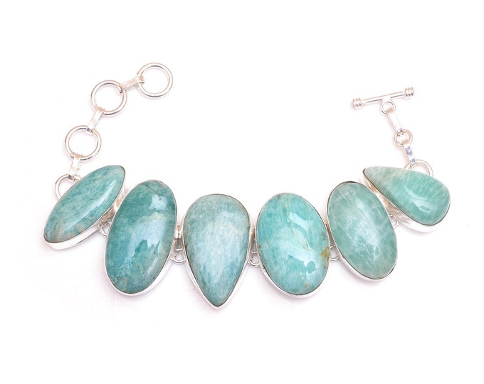 Mix of Teal and Pastel! Amazonite Genuine Gemstone 925 Sterling Silver Bracelet B4561