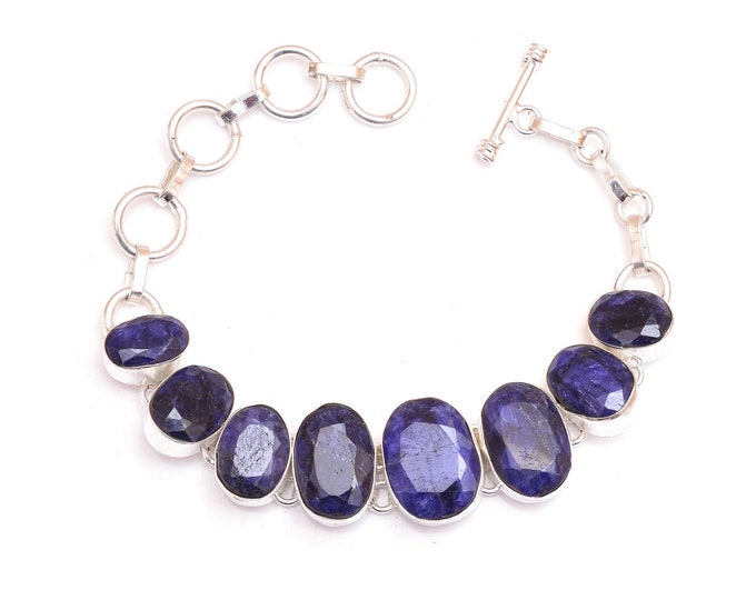 Ceylon Sapphire Genuine Gemstone 925 Sterling Silver Bracelet B4527