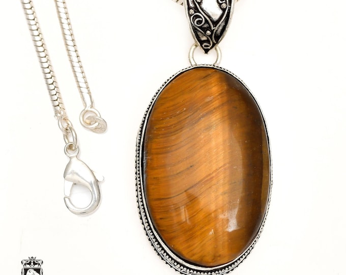South African TIGER'S EYE Pendant & FREE 3MM Italian 925 Sterling Silver Chain V1339