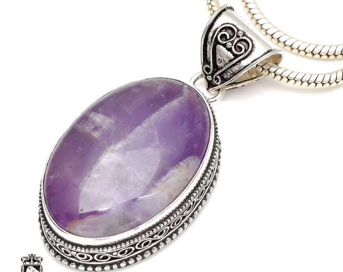 CHEVRON Amethyst Pendant & FREE 3MM Italian 925 Sterling Silver Chain V19