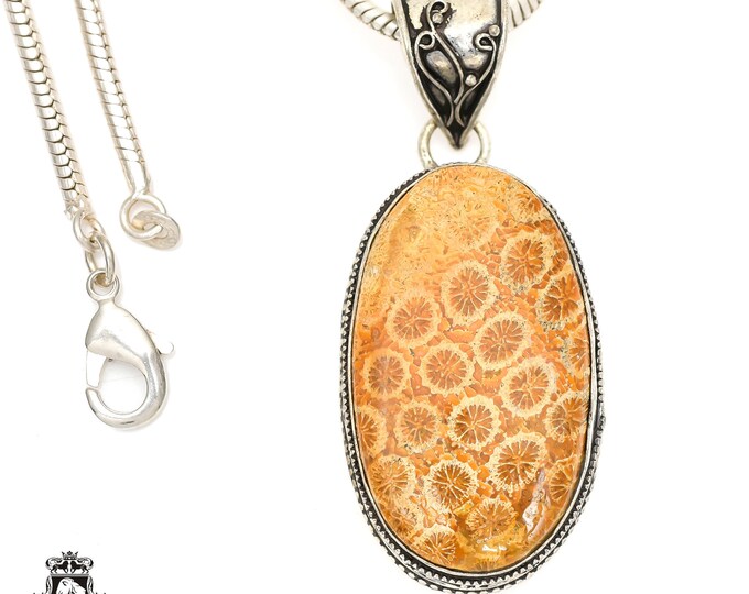 Fossilized Bali Coral Pendant & FREE 3MM Italian 925 Sterling Silver Chain V1395