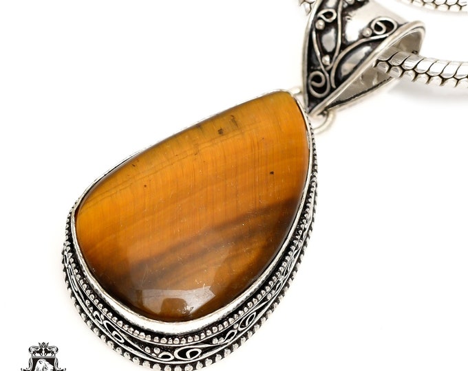 South African TIGER'S EYE Pendant & FREE 3MM Italian 925 Sterling Silver Chain V1338