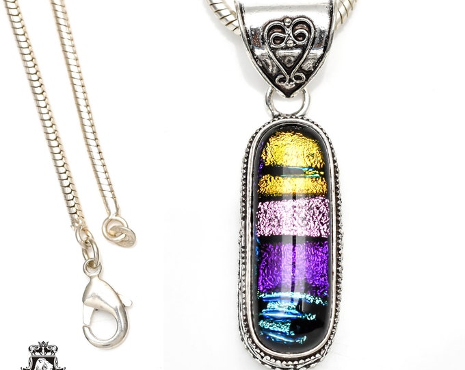 Great mix of Colors! DICHROIC Glass Murano Glass Pendant & FREE 3MM Italian 925 Sterling Silver Chain V302