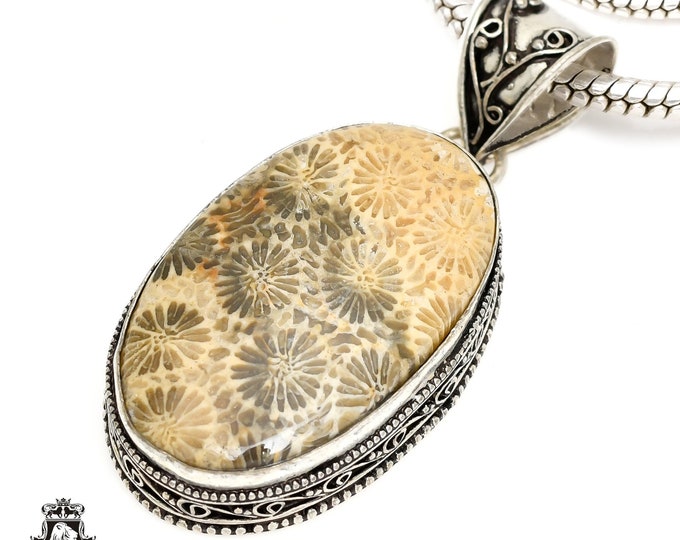 Fossilized Bali Coral Pendant & FREE 3MM Italian 925 Sterling Silver Chain V1393