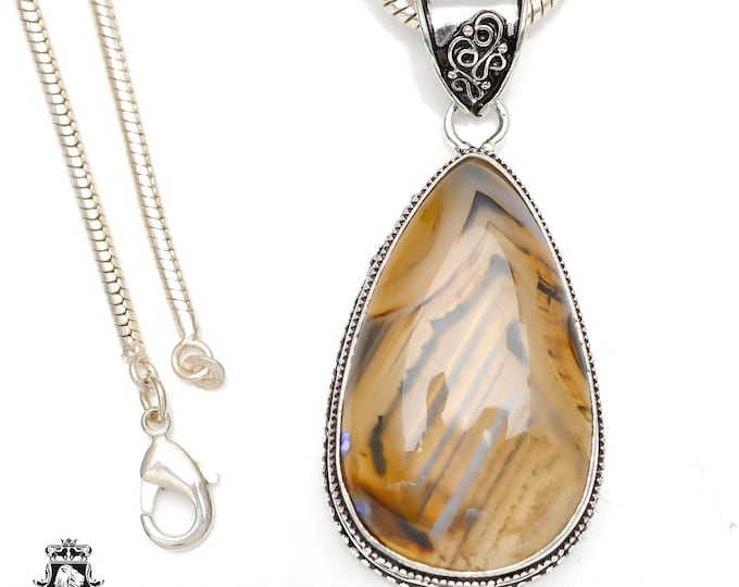 Gorgeous Pattern! MONTANA Agate Pendant & FREE 3MM Italian 925 Sterling Silver Chain V259