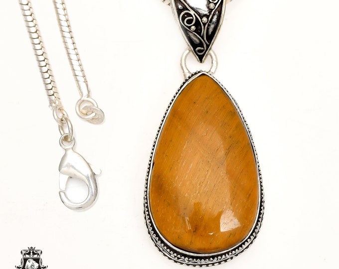 African TIGER'S EYE Pendant & FREE 3MM Italian 925 Sterling Silver Chain V1340
