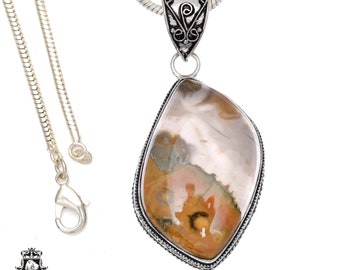 RHYOLITE Rainforest Jasper Pendant & FREE 2MM Italian 925 Sterling Silver Chain V494