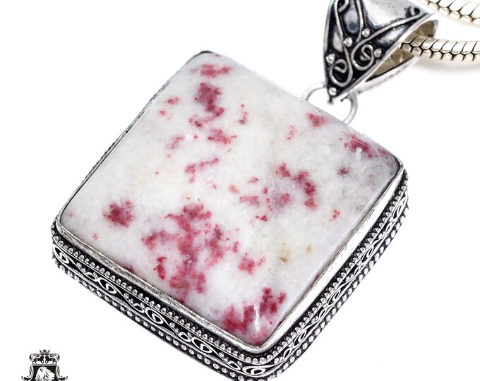 Pink TOURMALINE Matrix In QUARTZ Pendant & FREE 3MM Italian 925 Sterling Silver Chain V400