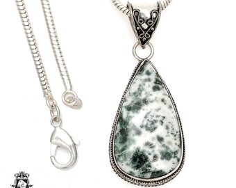 TREE AGATE Pendant & FREE 2MM Italian 925 Sterling Silver Chain V1223