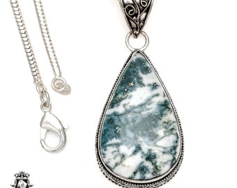 TREE AGATE Pendant & FREE 2MM Italian 925 Sterling Silver Chain V1221