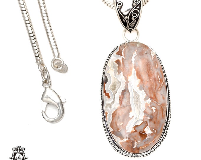 CRAZY Lace AGATE Pendant & FREE 3MM Italian 925 Sterling Silver Chain  V1625