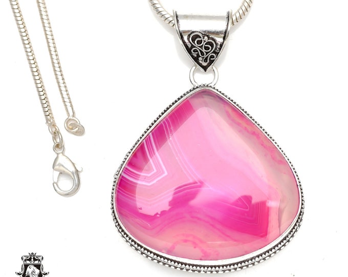 Pink Banded Agate Pendant & FREE 3MM Italian 925 Sterling Silver Chain V118