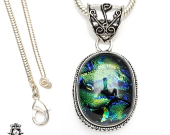 DICHROIC Glass Murano Glass Pendant & FREE 2MM Italian 925 Sterling Silver Chain V312