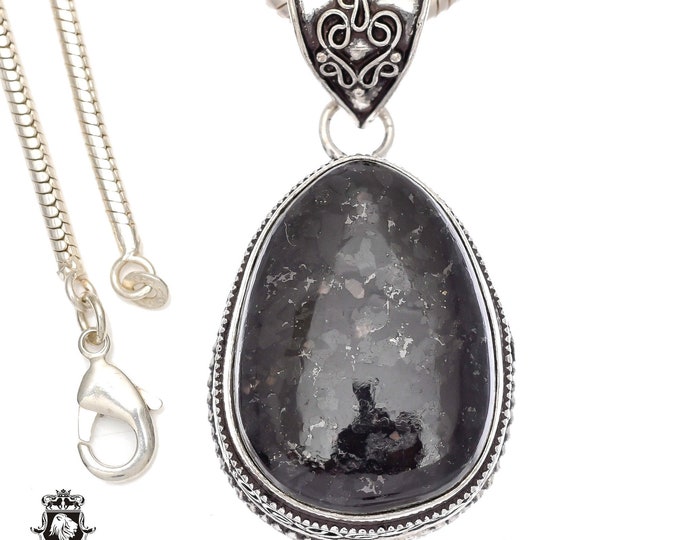 Black Sapphire Obsidian Pendant & FREE 3MM Italian 925 Sterling Silver Chain V911