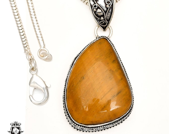 African TIGER'S EYE Pendant & FREE 3MM Italian 925 Sterling Silver Chain V1336