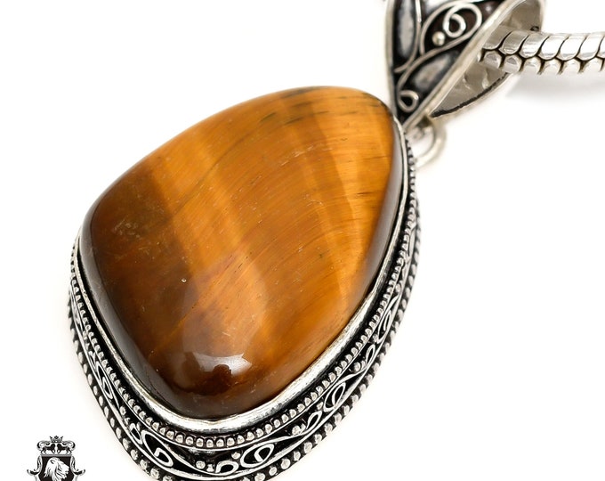 African TIGER'S EYE Pendant & FREE 3MM Italian 925 Sterling Silver Chain  V1341