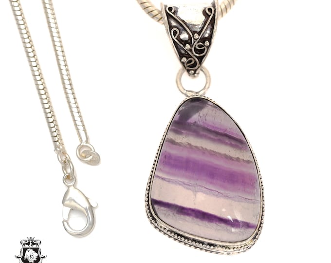 Unique! FLUORITE Pendant & FREE 3MM Italian 925 Sterling Silver Chain V656