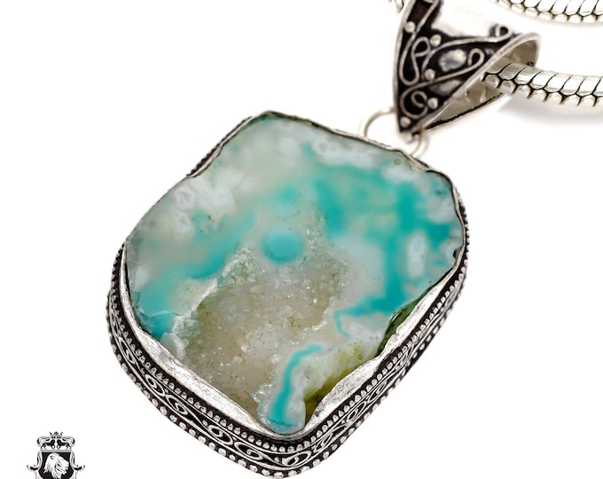 Irradiated Tabasco Geode Pendant & FREE 3MM Italian 925 Sterling Silver Chain V611