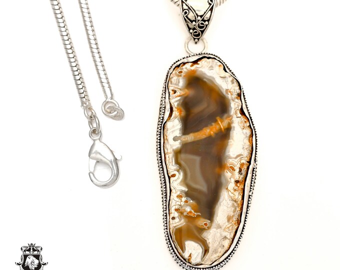 Czech Republic PETRIFIED Wood STALACTITE Pendant & FREE 3MM Italian 925 Sterling Silver Chain V1772