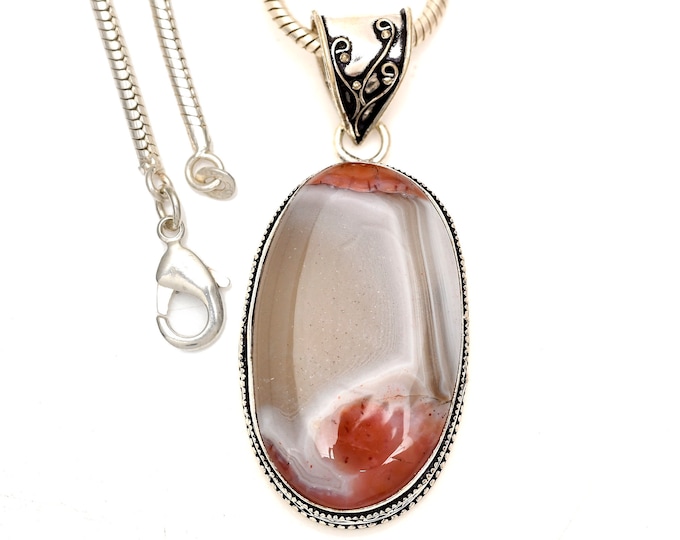 CRAZY Lace AGATE Pendant & FREE 3MM Italian 925 Sterling Silver Chain V1612