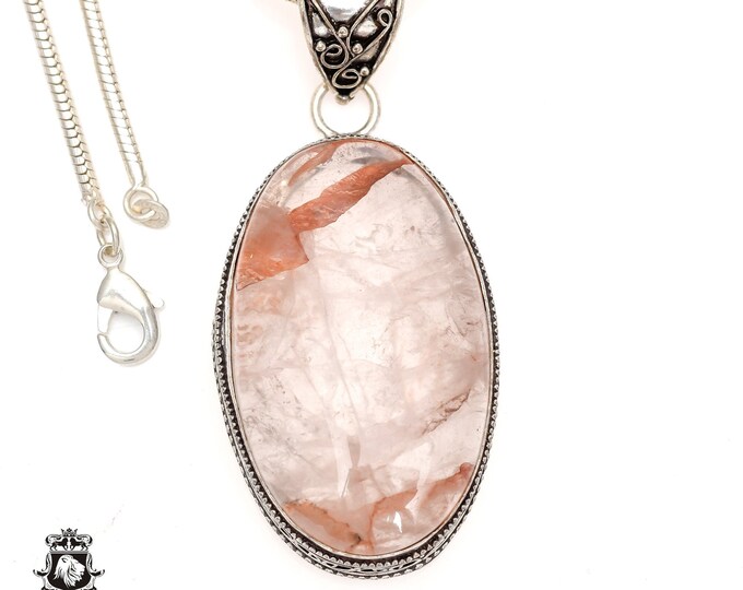 Lodolite Garden Quartz Pendant & FREE 3MM Italian 925 Sterling Silver Chain Crystal Necklace V953