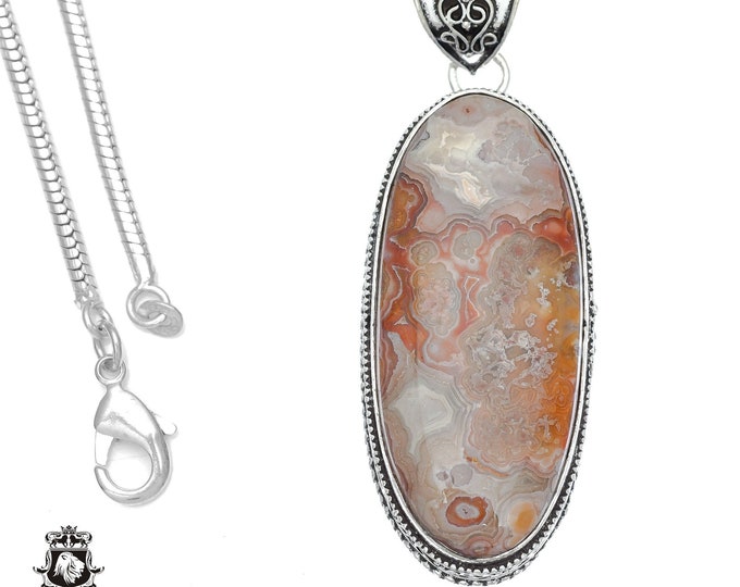 Crazy Lace Agate Pendant & FREE 3MM Italian 925 Sterling Silver Chain V759