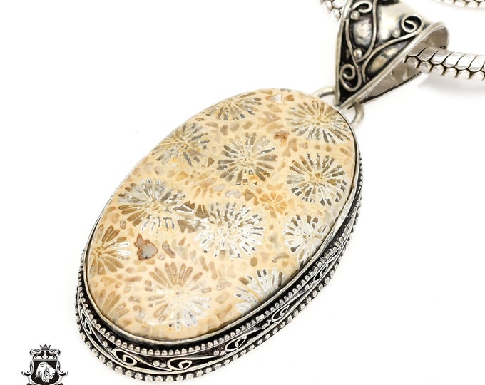 Fossilized Bali Coral Pendant & FREE 3MM Italian 925 Sterling Silver ChainV1398