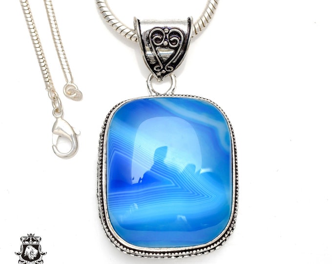 Banded Agate Pendant & FREE 3MM Italian 925 Sterling Silver Chain V123