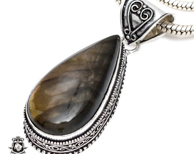 Good to Go! Canadian LABRADORITE Necklace & FREE 3MM Italian 925 Sterling Silver Chain V359