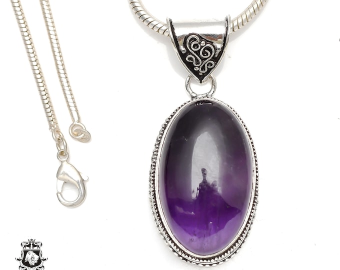 African Amethyst Pendant & FREE 3MM Italian 925 Sterling Silver Chain V177