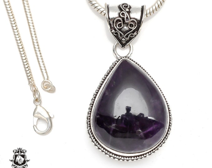 African Amethyst Pendant & FREE 3MM Italian 925 Sterling Silver Chain V171