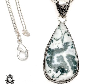 TREE AGATE Pendant & FREE 2MM Italian 925 Sterling Silver Chain V1225