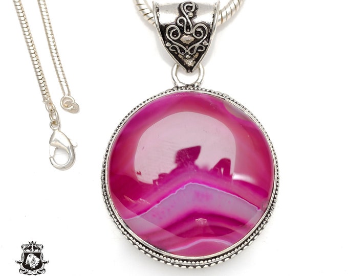 PINK Banded Agate Pendant & FREE 3MM Italian 925 Sterling Silver Chain V103