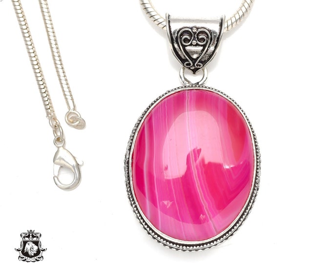 PINK Banded Agate Pendant & FREE 3MM Italian 925 Sterling Silver Chain V96