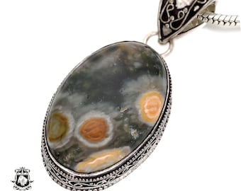 Ocean Jasper ORBICULAR Jasper Pendant & FREE 2MM Italian 925 Sterling Silver ChainV599