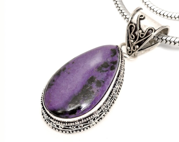 Russian CHAROITE Pendant & FREE 3MM Italian 925 Sterling Silver Chain V1787