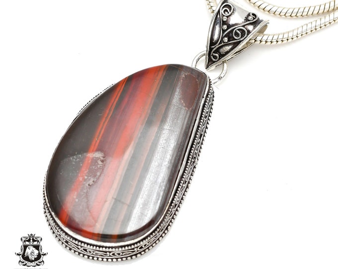 A Cut Above! RED Tiger Eye Pendant & FREE 3MM Italian 925 Sterling Silver Chain V238
