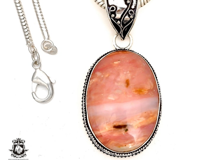 Peruvian PINK OPAL Pendant & FREE 3MM Italian 925 Sterling Silver Chain V1699