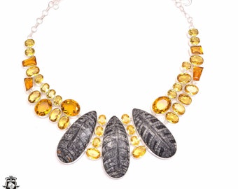 Stunning! Orthoceras Fossil Citrine Statement Necklace BNC31