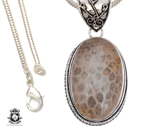 Fossilized Bali Coral Pendant & FREE 3MM Italian 925 Sterling Silver ChainV744